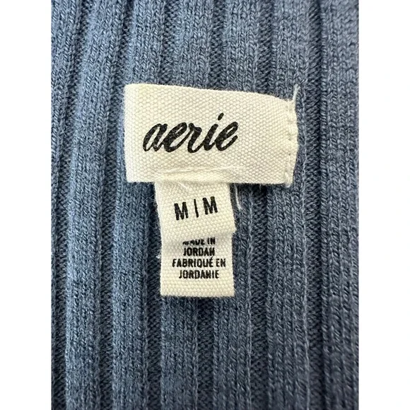 Aerie Collared Cropped Button Down Cardigan M Blue 90s Preppy Clean Girl - Picture 6 of 10